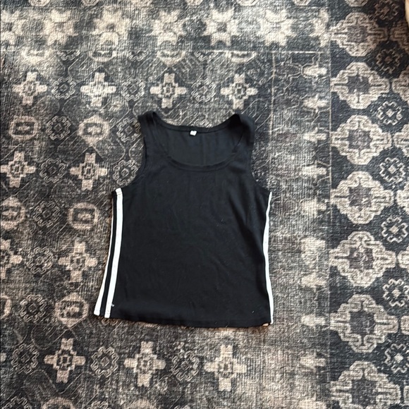 Black Sleeveless Top with White Stripes - Picture 1 of 1
